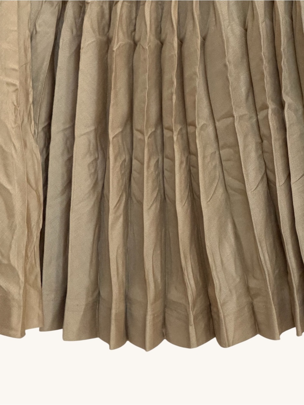 Issey Miyake Pleated Midi Skirt Antique Gold Khaki Olive 100% Polyester Vintage - Picture 4 of 10